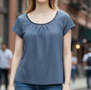 Merona Black/Grey Short Sleeve Scoop Neck Top with Dark Trim 4239